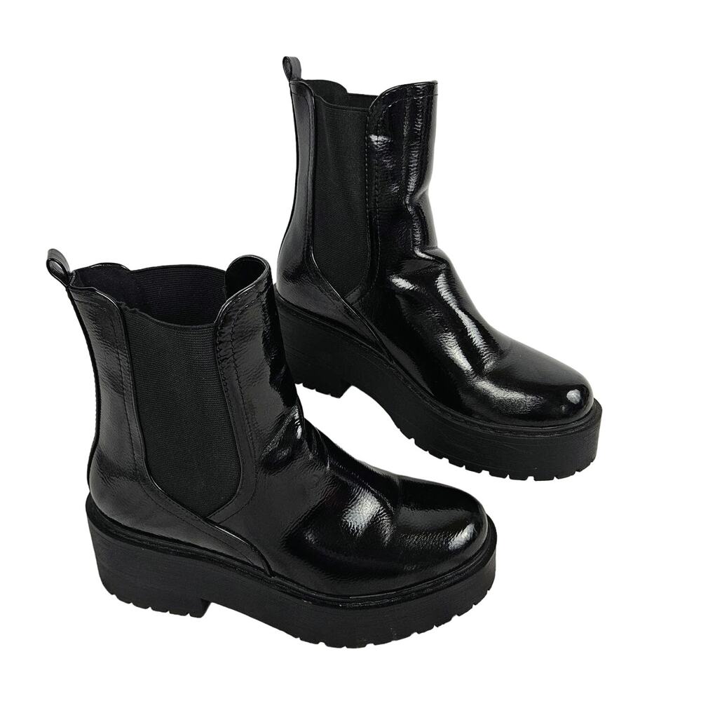 SODA Y2K Boot Black Patent Lug Sole Chunky Combat Goth Punk Sz 10